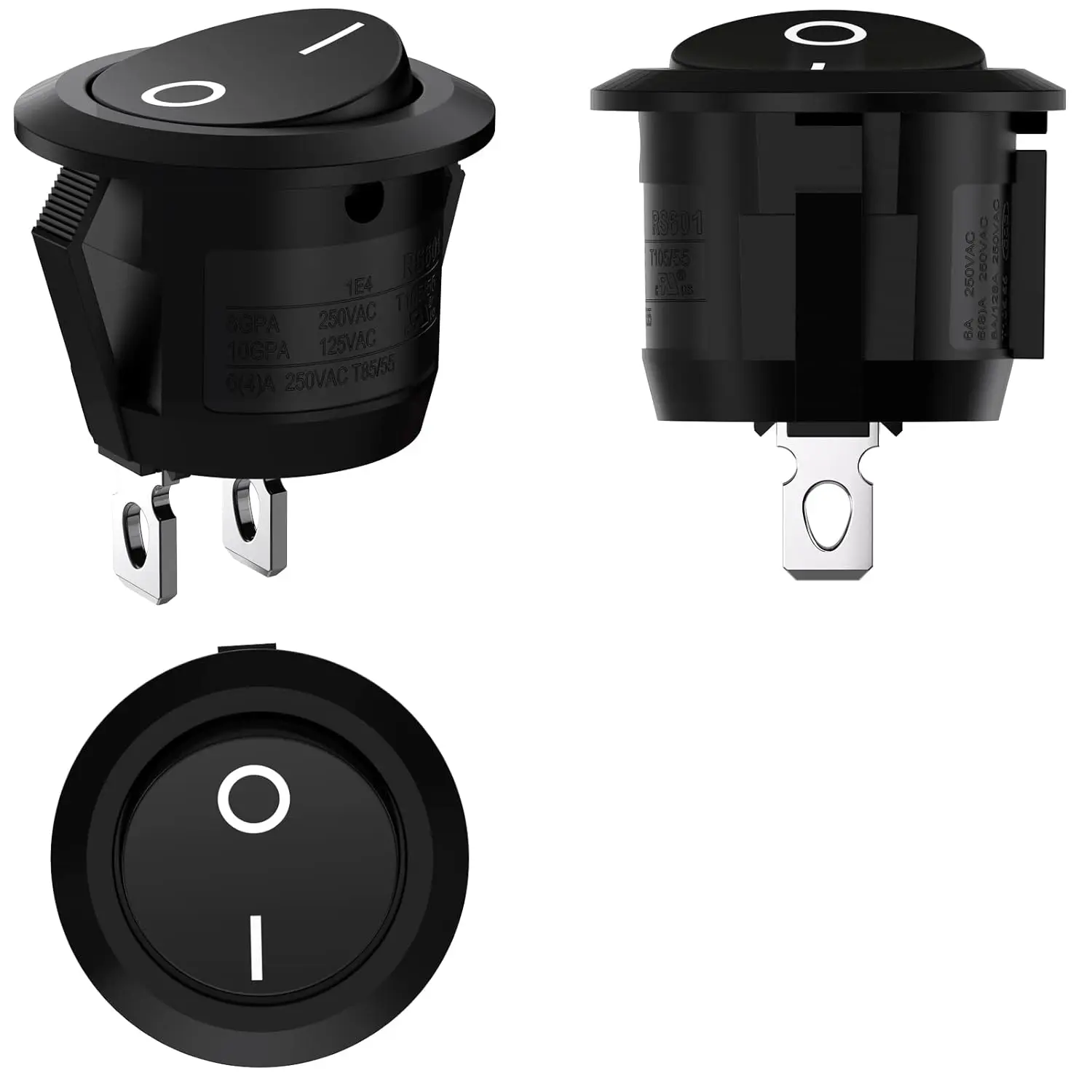 50/10pcs Rocker Switch Black On Off 2 Pin Mini Round Toggle Switch 3A 250V 6A 125V 15MM Circle Switches for RV Car Truck Boat