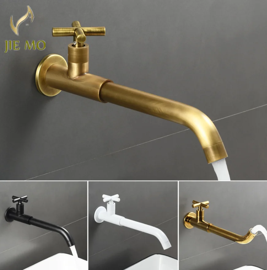 Brass single cold in to wall faucet black basin balcony faucet toilet European-style extended mop pool faucet