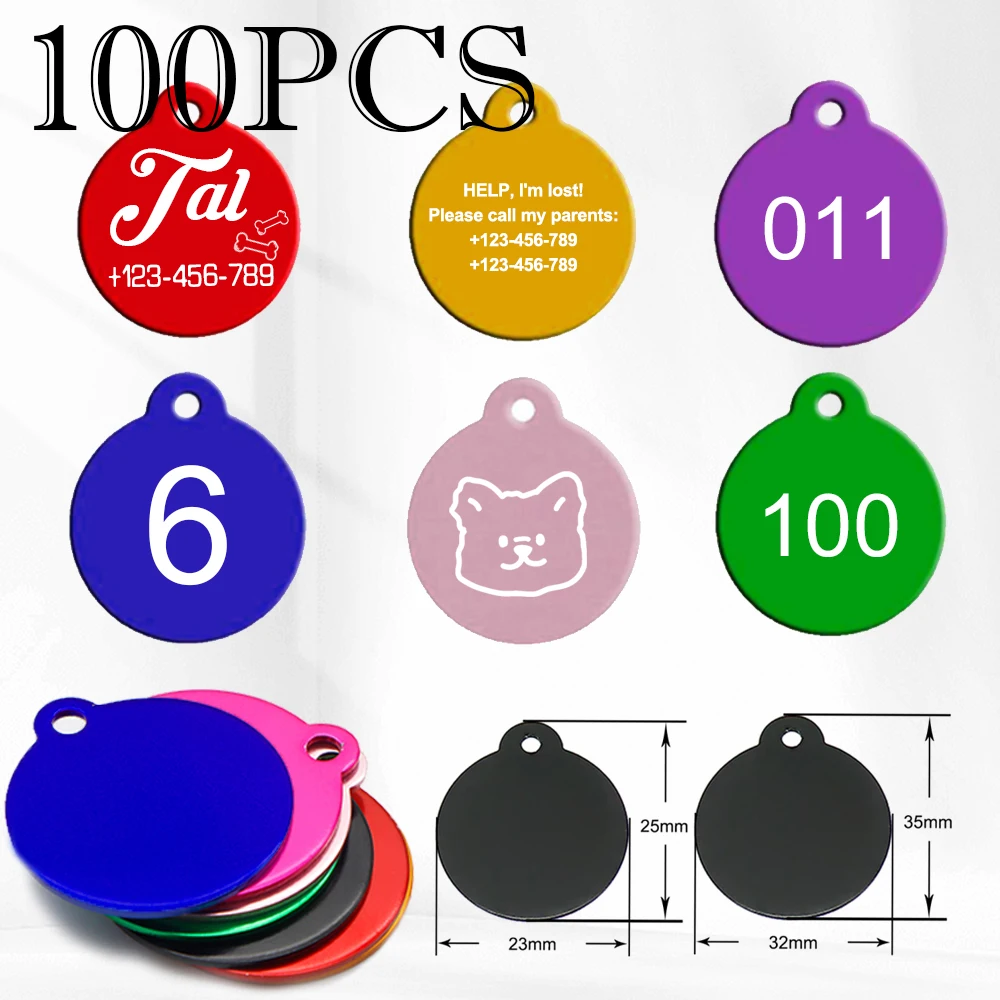 100PCS Pet Supplies With Customizable Laser-engraved Stylish Logo Personalized Cat ID Keychain With Round Pendant Pet Collar