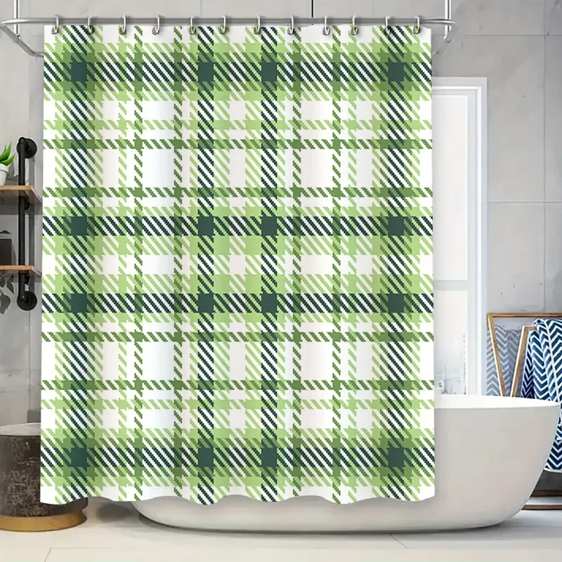

Green Plaid Shower Curtain Home Decor Bathroom Accessories Waterproof Bath Rug Set for Kids Room Decoration 180x270cm (6ft)