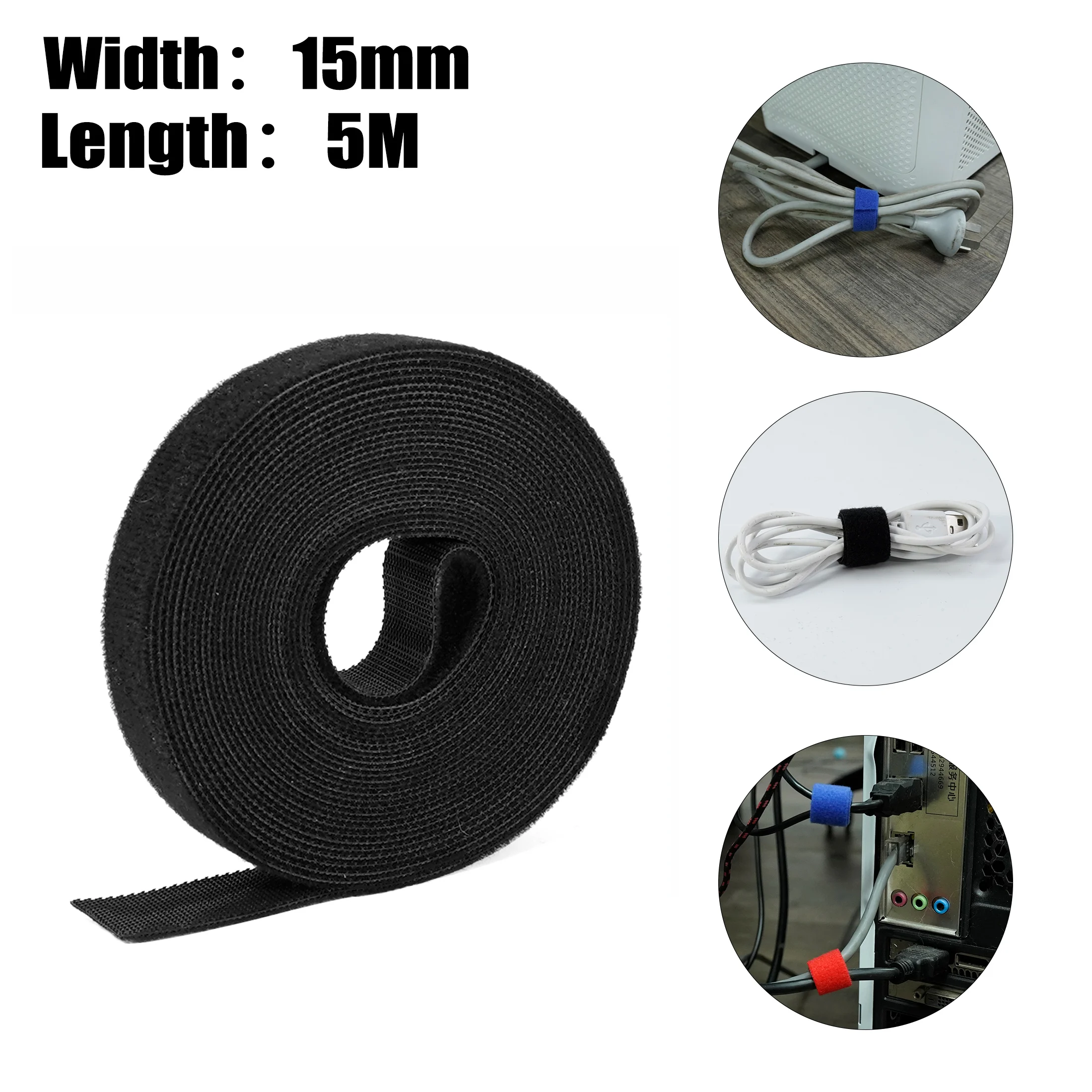 1 PCS 5M/Roll 15mm Width Self Adhesive Fastener Tapes Reusable Strong Hooks Loops Cable Tie Magic Tape DIY Accessories