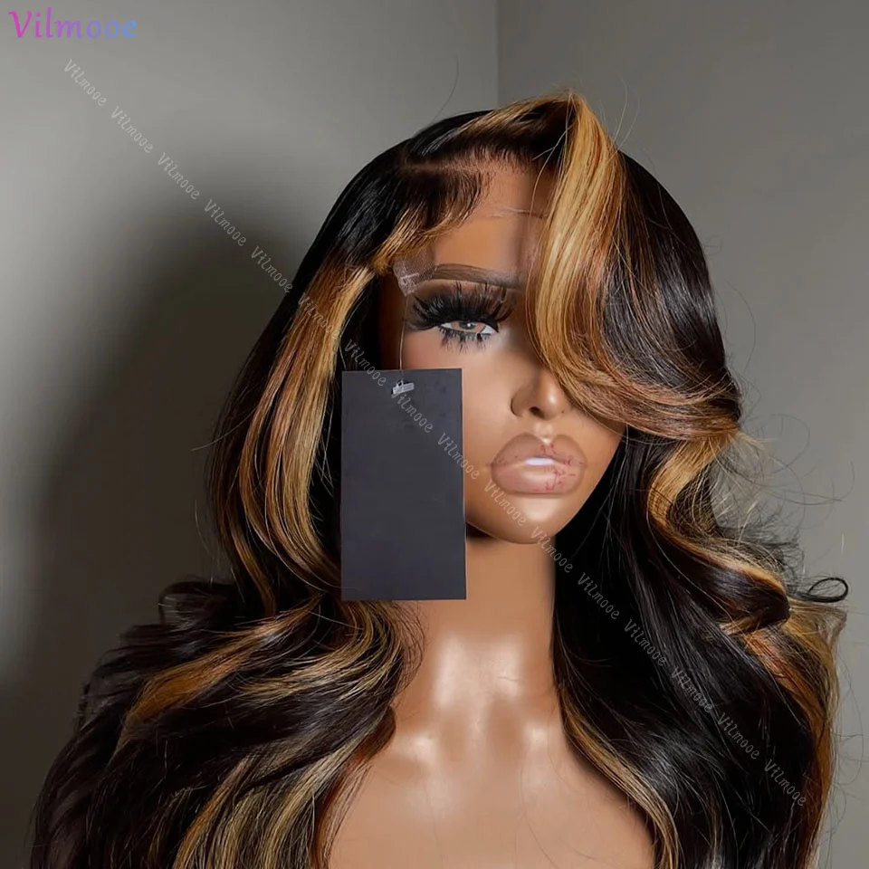 Highlight Wig Human Hair Glueless Brown 5x5 Lace Closure Human Hair Wigs Body Wave Honey Blonde Colored Silk Top Lace Front Wig