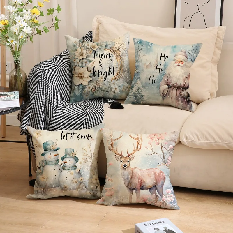 

Рождественские наволочки 45x45 см, набор из 4 наволочек с Санта-Клаусом, праздничные наволочки для дивана, дивана, спальни