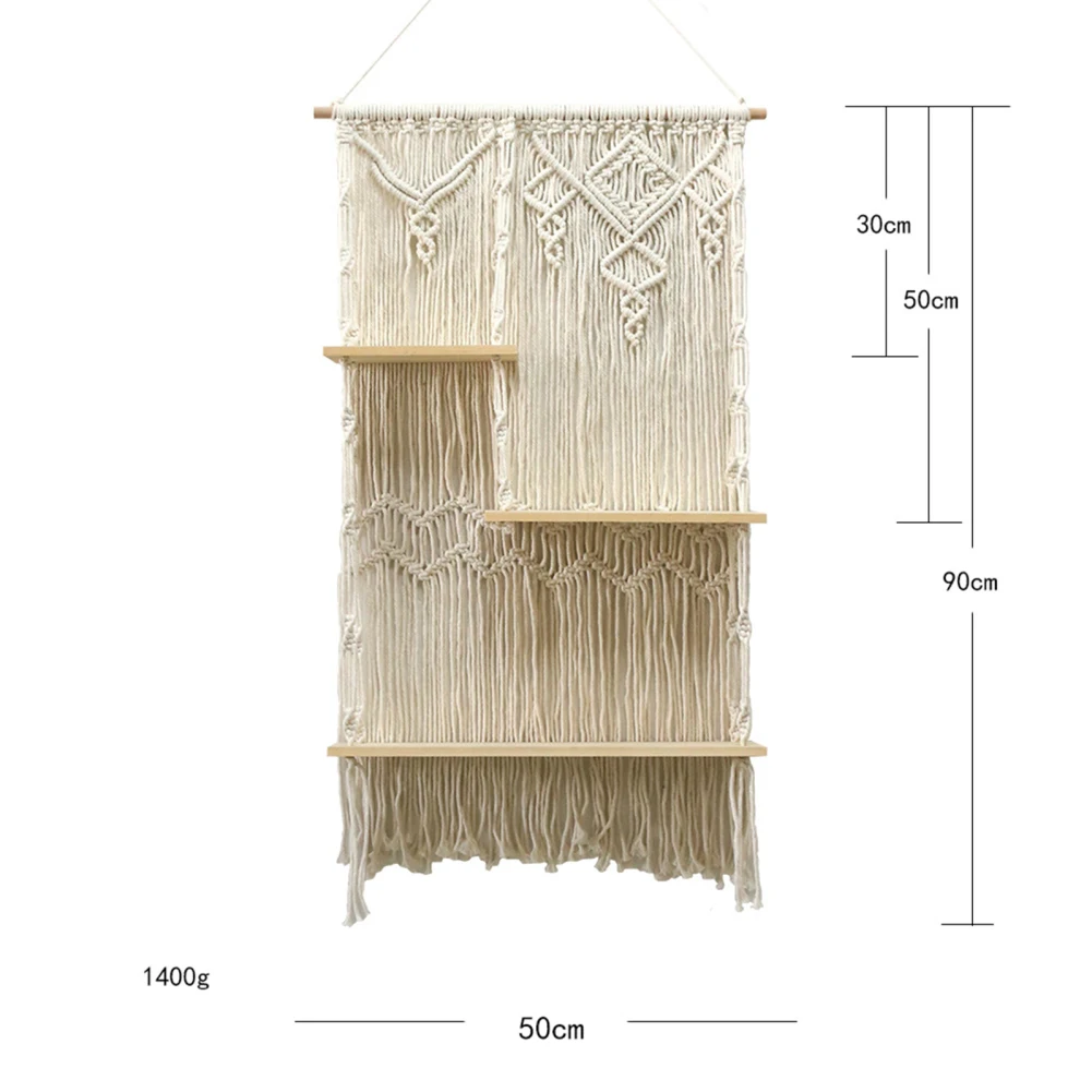 3 Tier Macrame Wall Hanging Shelf Decorative Bohemian Floating Plants Room Storage Shelving Macrame Rope For Home Storage