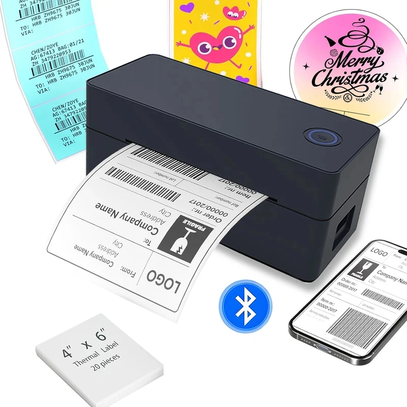 

Bluetooth-термопринтер для печати этикеток 4×6 для малого бизнеса, настольный термопринтер для печати этикеток для посылок