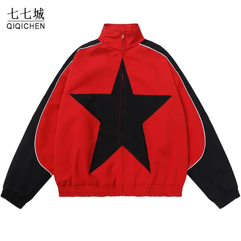 

Spring Streetwear Jackets Mens Big Star Patchwork Color Block Varsity Jacket Hip Hop Casual College Style Coat Oversized Unisex