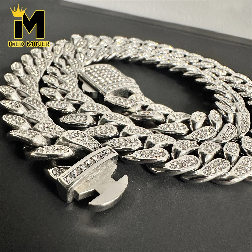 NO FADE 12mm 316L Stainless Steel Cuban Chain Necklaces For Women Men With Zircon Iced Out Link Chain Choker Hip Hop Jewelry