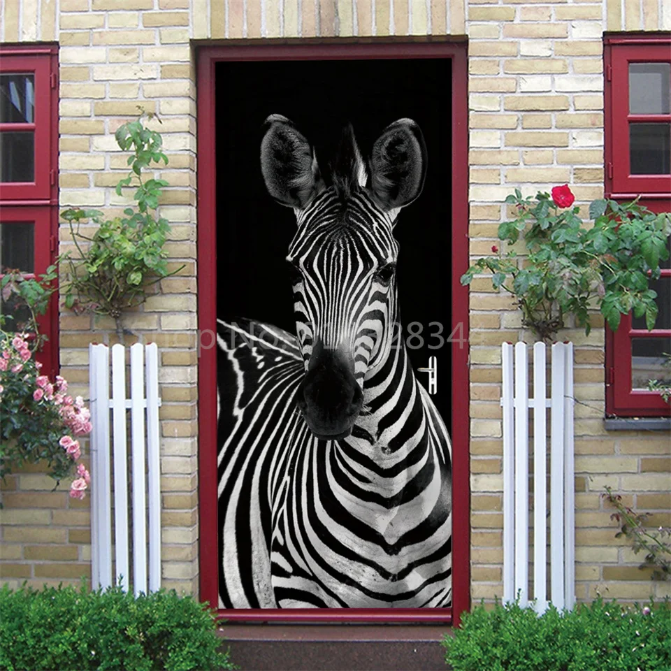 Animal Door Sticker Cat Tiger Deer Leopard Wallpaper Custom Doors Poster Wall Decal Adhesive 3D Home Design Decor Deurstickers