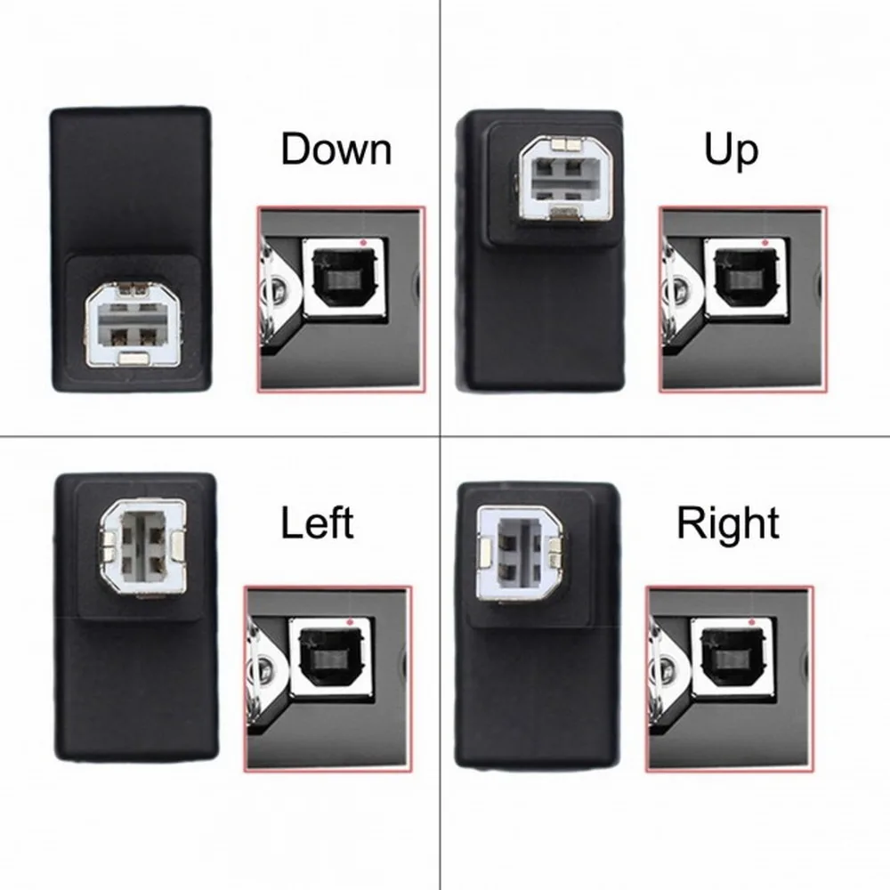 USB 2.0 Type B Male to Female Extension Adapter, Horizontal Vertical 90 Degrees for HDD Scanner Top, Bottom, Left, Right 4 pcs