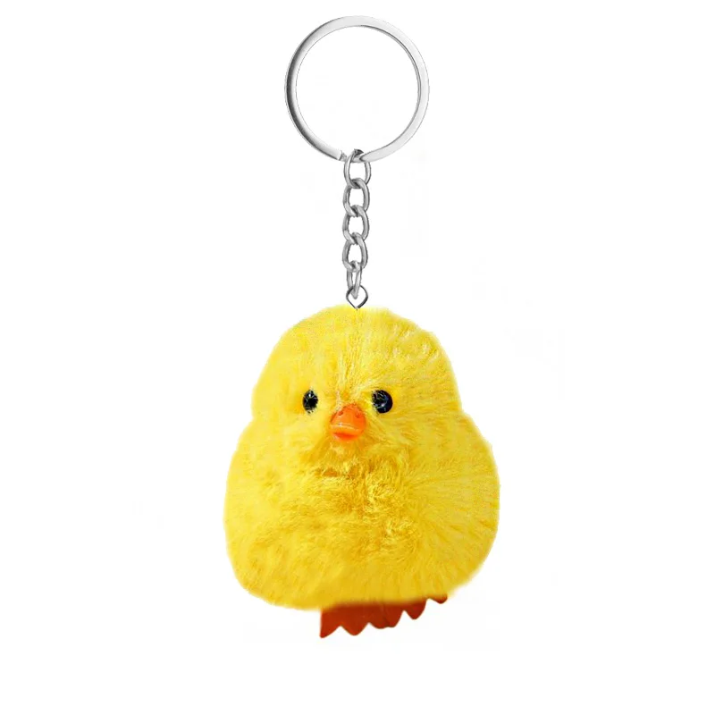 Cute Fluffy Faux Rabbit Fur Yellow Duck Keychain Women Girls Plush Pompon Chicken Chick Key Chain On Bag Car Wedding Party Gifts