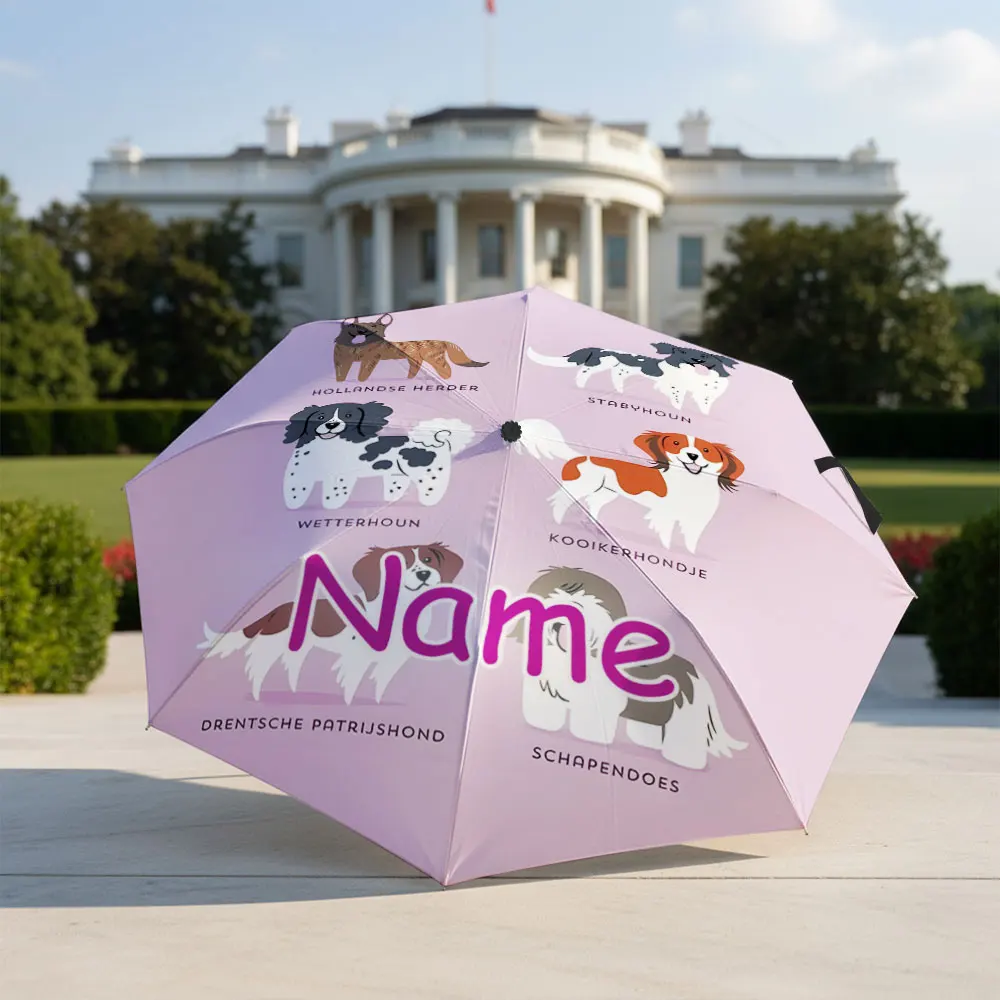 Custom Name umbrella, Dutch Dog Breeds Illustration on Light Purple print Fashion Folding Umbrella for Sunny and Rainy Days