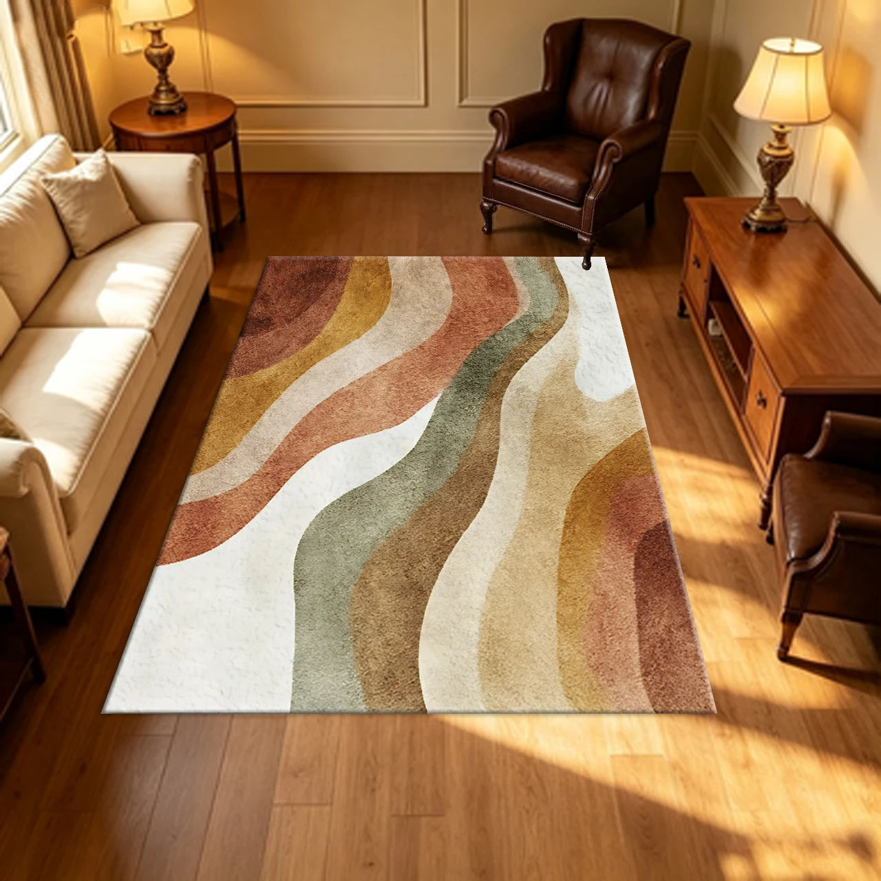 Earthy Tone Retro Wave Abstract Pattern Carpet