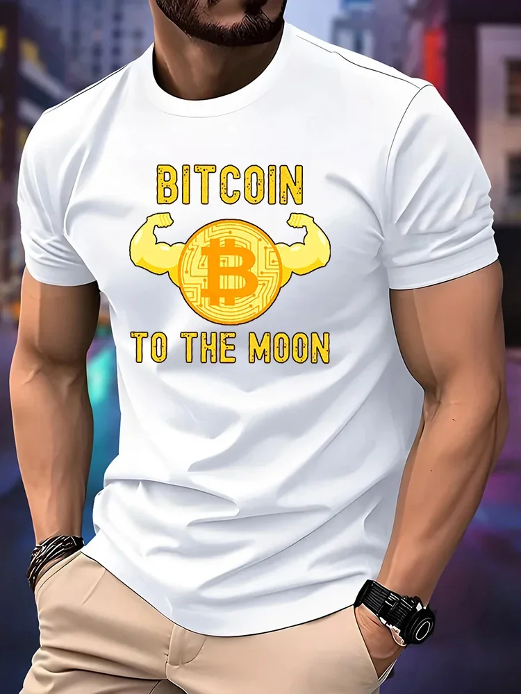 T-shirt Bitcoin To The Moon pour hommes, imprimé crypto-monnaie, col rond, manches courtes, décontracté, streetwear, t-shirt graphique