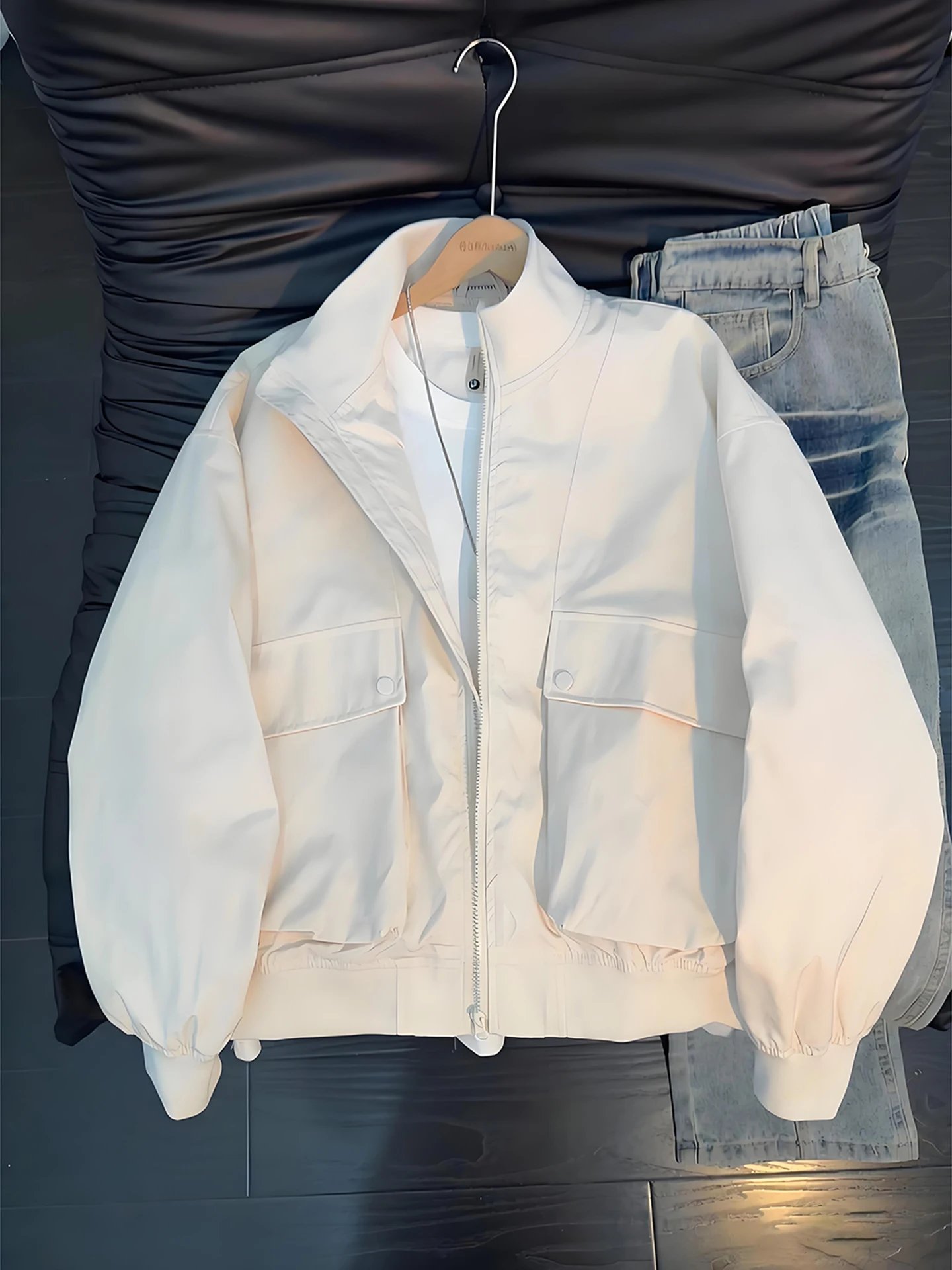 

Cleanfit American Sle Flight Jaet Men's Spring Autumn Large ket Workwear Jaet Cool Haome Stand Collar Baseball Un...