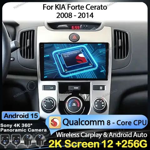 기아 포르테 세라토 2008-2014용 안드로이드 15 카 라디오, 퀄컴 GPS 네비게이션, 4G LTE, 5G 와이파이, 2DIN 멀티미디어 스테레오 비디오 플레이어, 블루투스
