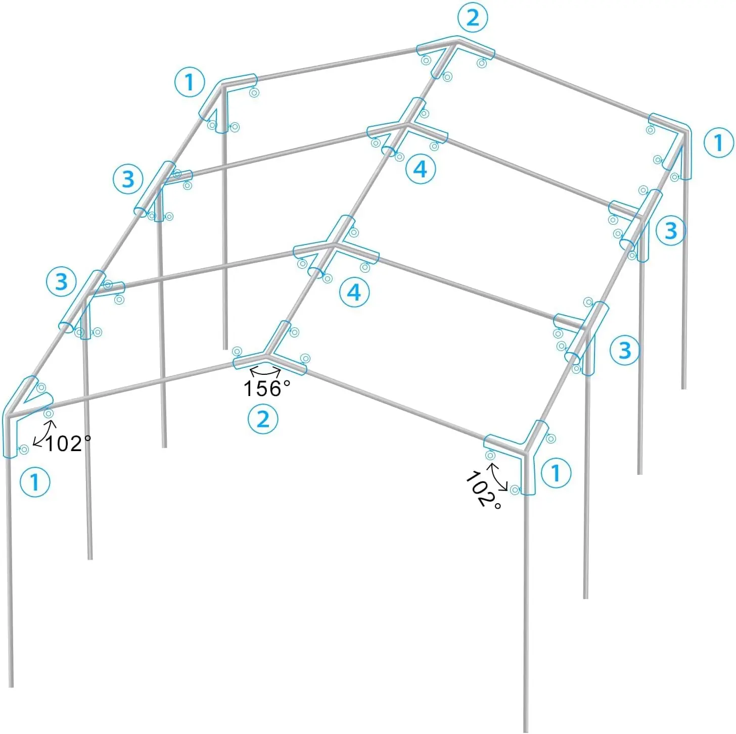1 3/8'' Corner Canopy Fitting Couplers Kit - Frame Carport Connectors For 4 6 8 10 Leg (8 Leg)