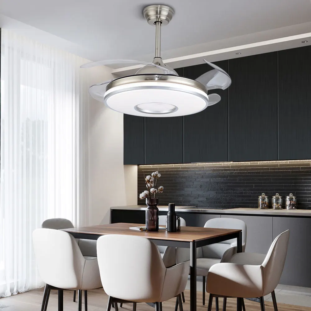 OUKANING-Modern Retrátil Teto Fan Light, CCT Dimmable, Remote LED Chandelier