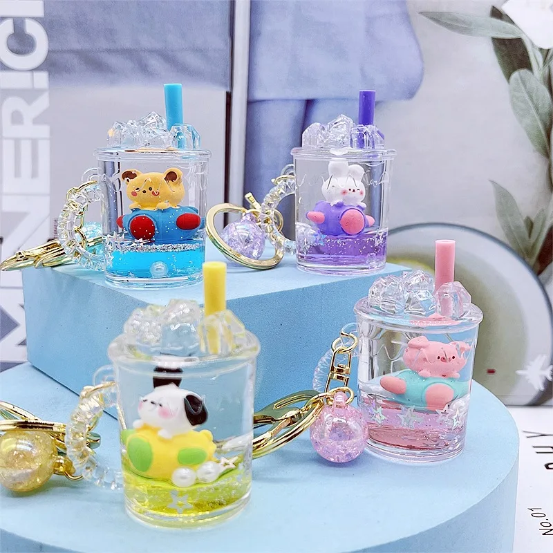 Cartoon Cute Oil Doll Keychain Exquisite Liquid Quicksand Bottle Pendant Small Gift Bag Ornaments