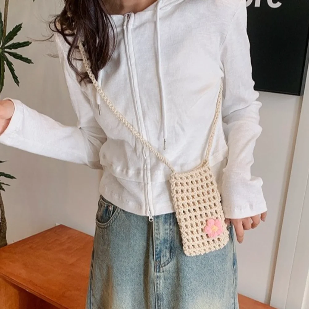 

Fashion Flower Weaving Crossbody Bag Mini Hollow Crochet Phone Bag Handmade Handbag Knitted Messenger Bag Ladies/Girls