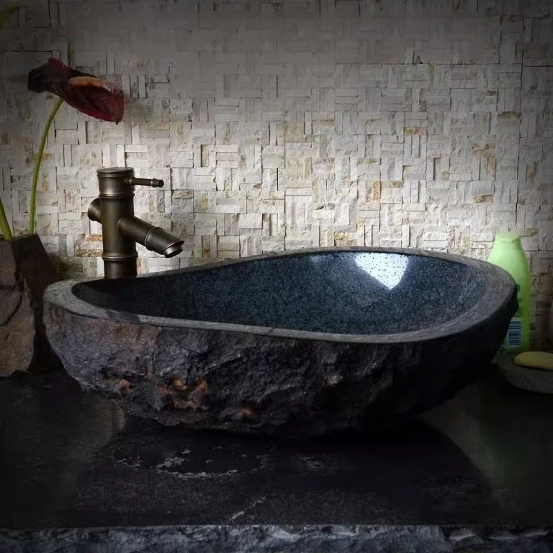 Outdoor Chinese Stone Bathroom Sinks Courtyard Personality Wash Basin Bathroom Furniture Balcony Light Luxury Countertop Sink