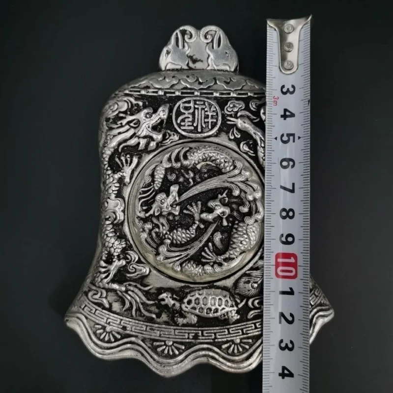 

Antique Copperware Collection,White Copper Silver Plated Small Lid Dragon and Phoenix Inkstone,Exquisite Workmanship,Correct sha