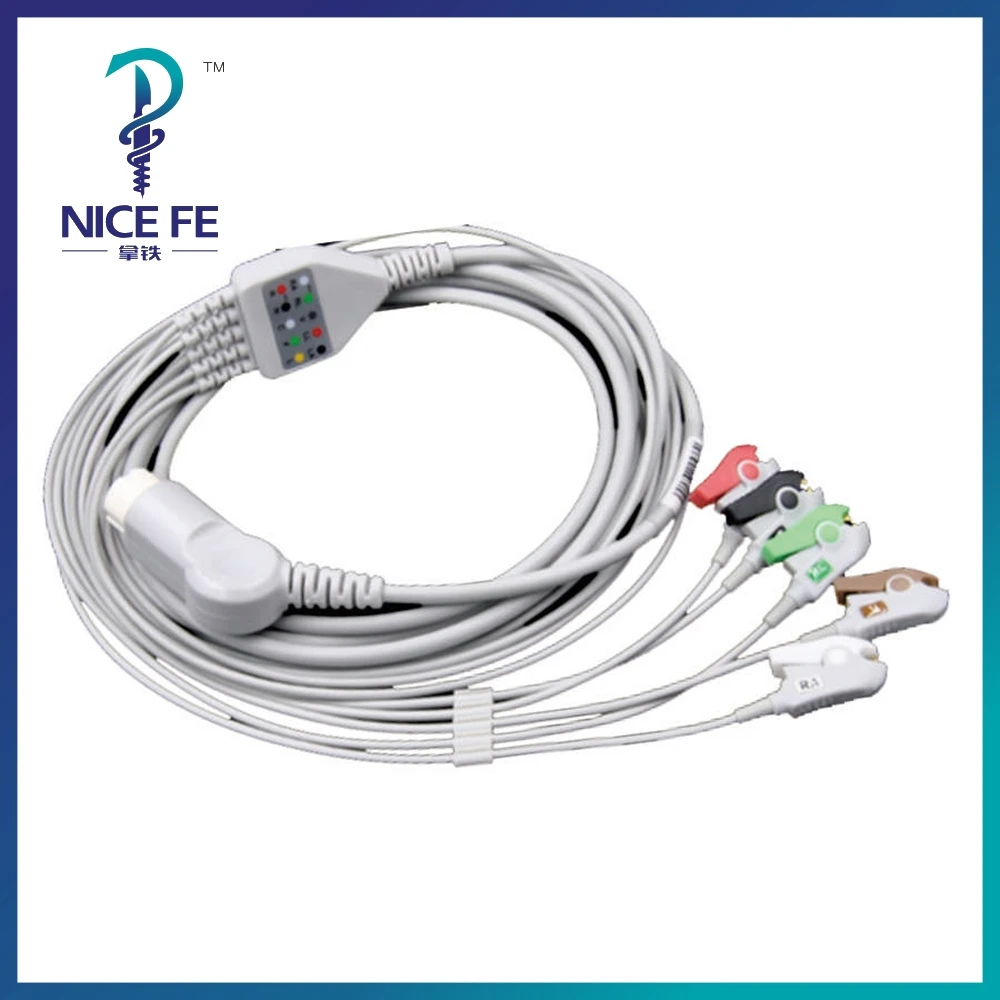 EC-205 One-piece ECG Patient Cable IEC With 3leads 5leads Snap clip For PHILIPS DEFIBRILATOR ECG Electrocardiograph Monitor