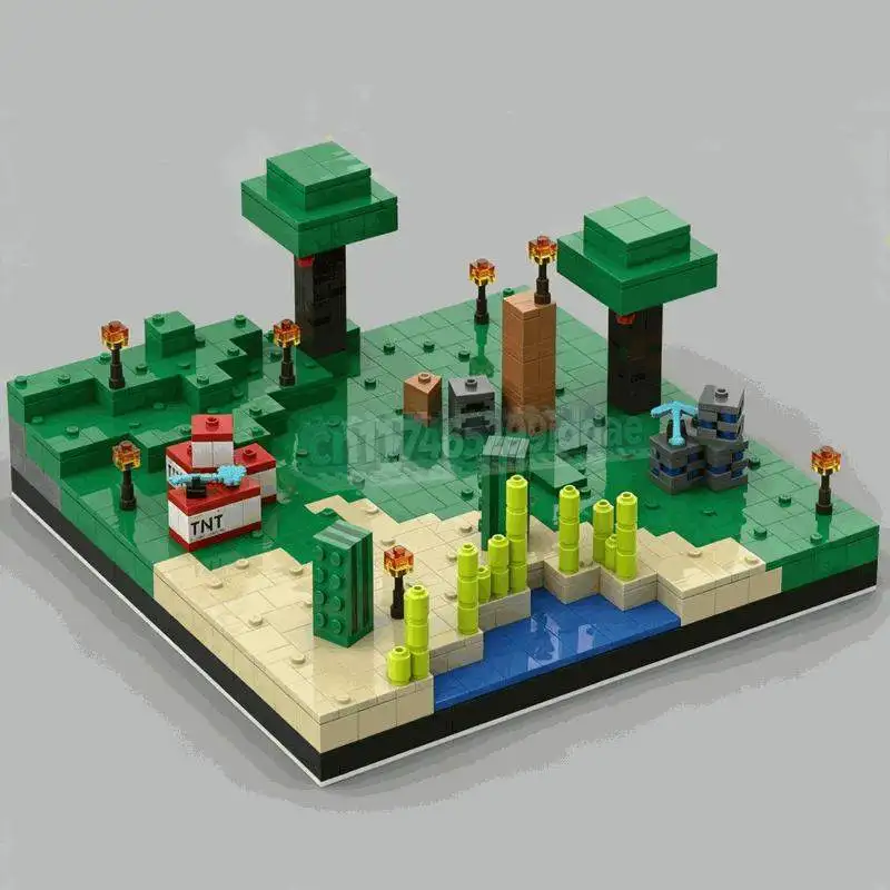 1202PCS Green Bay Echo Creative Building Blocks Forest Shore Scene DIY Assembly Brick Model Collection Display Toy Festival Gift