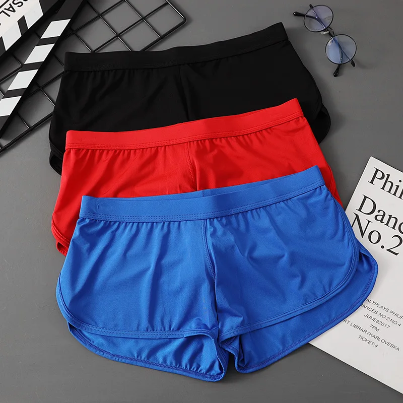 European and American foreign trade men's boxer sports boxers side split low waist ice silk underwear men 2324-JJK