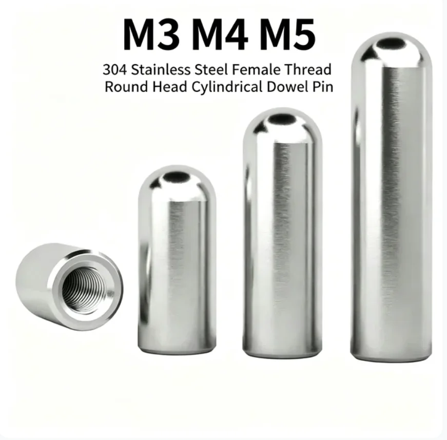 M3 M4 M5 304 Stainless Steel Female Thread Round Head Cylindrical Pin Locating Dowel Hollow Pin OD 5/6/8 Length 5-100 2-20pcs
