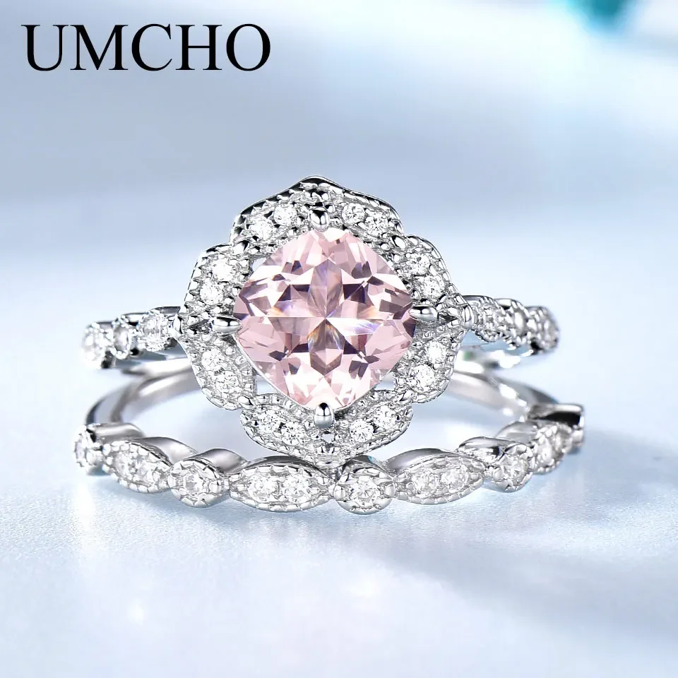 

Nano Morganite Ring Cushion 7*7mm Rings for Women 925 Sterling Silver Ring Set for Women Birthday Gift