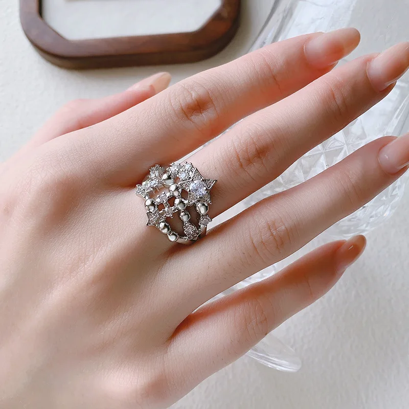 Nuevos Anillos Ajustables de Plata de Ley 925 con Cuentas de Estrella y Diseño de Moda, Joyería que realza la Personalidad y el Ambiente R245