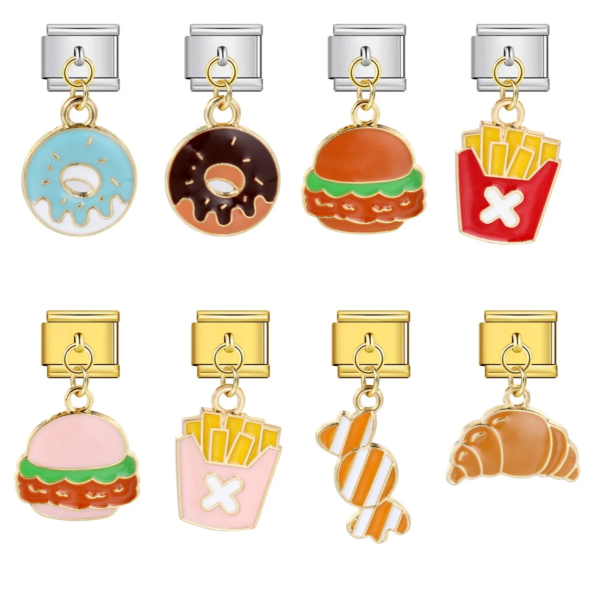 Seing Delicious Doughnut hamburguesa patatas fritas colgante eslabones italianos Charm Fit 9mm pulsera de acero inoxidable fabricación de joyas DIY