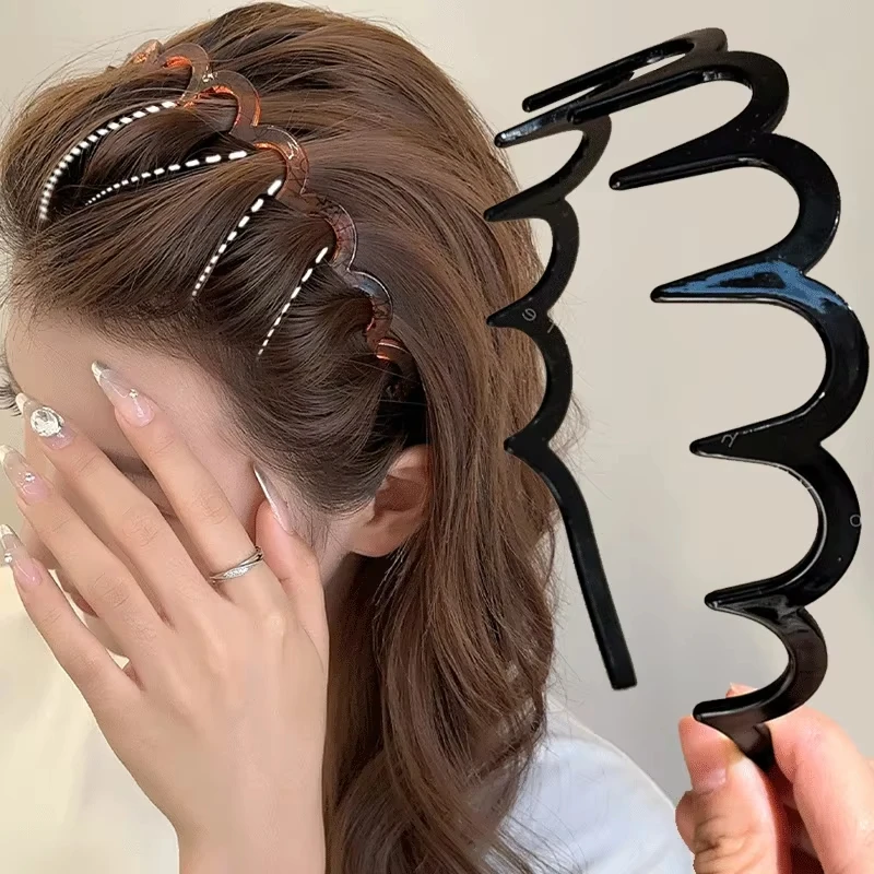 2Pcs Fashion Wave Headbands for Women Solid Color Toothed Non-slip Hair Bands Girl Face Wash Sports Hairbands Hair Accessories image 2
