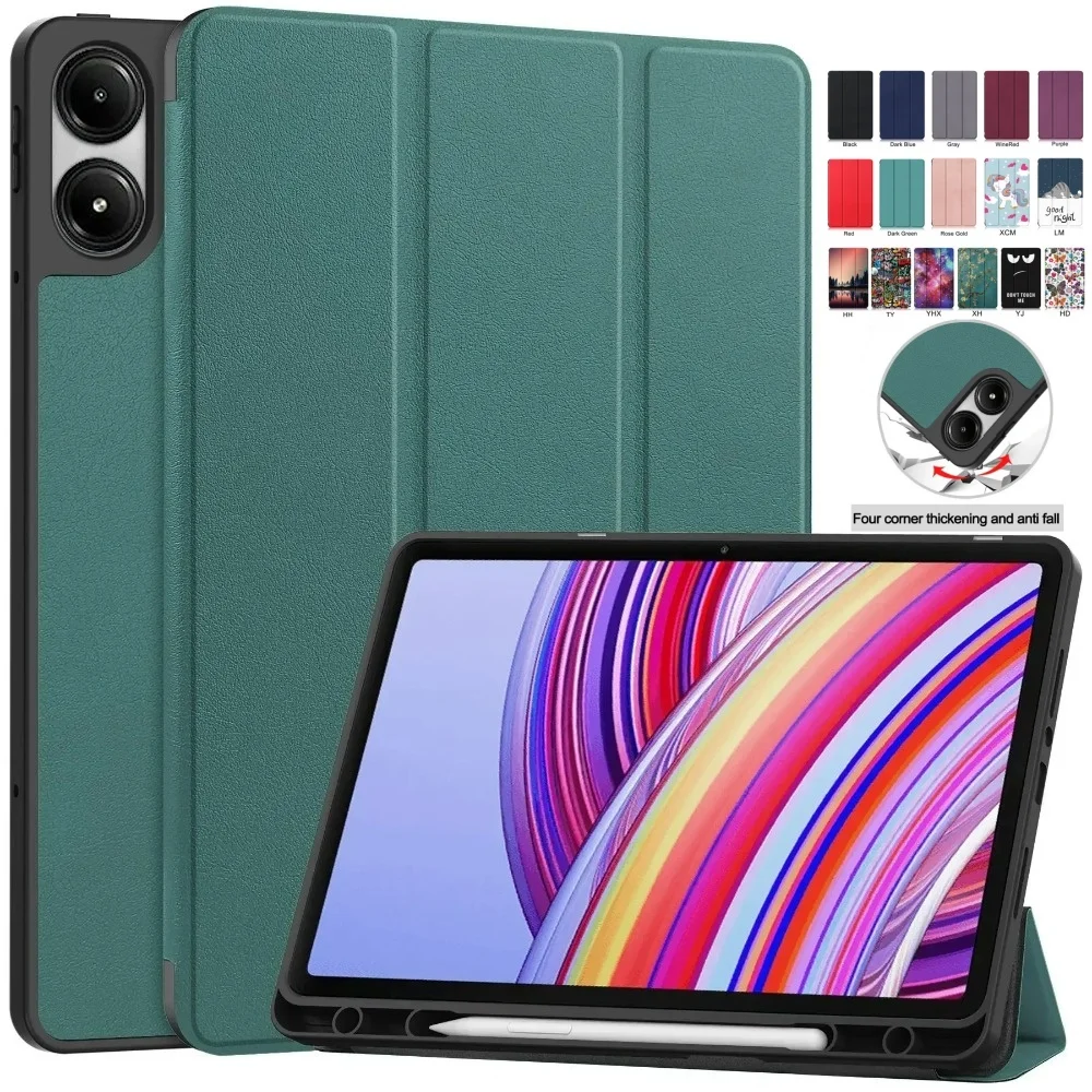 For Xiaomi Redmi Pad Pro 2024 with Pencil Holder Cover For Redmi Pad Pro Poco Pad 12 1 2024 Tri-Folding Flip Stand Case Funda