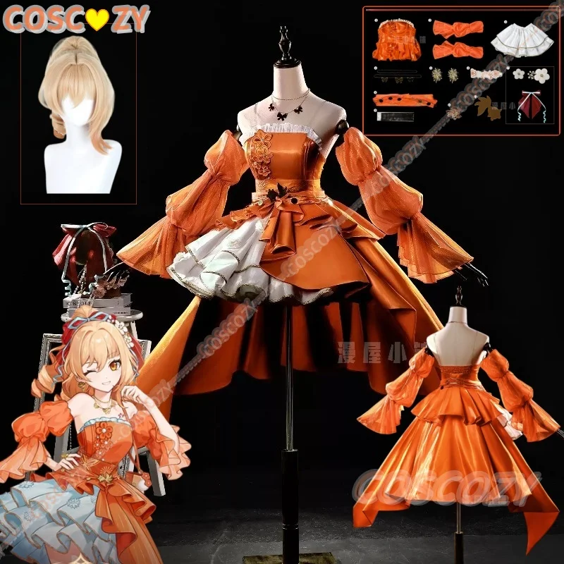 

Genshin Impact Splendid Night Gala Yoimiya New Skin Cosplay Costume Wig Orange Banquet Dress Full Sets For Cosplay Halloween