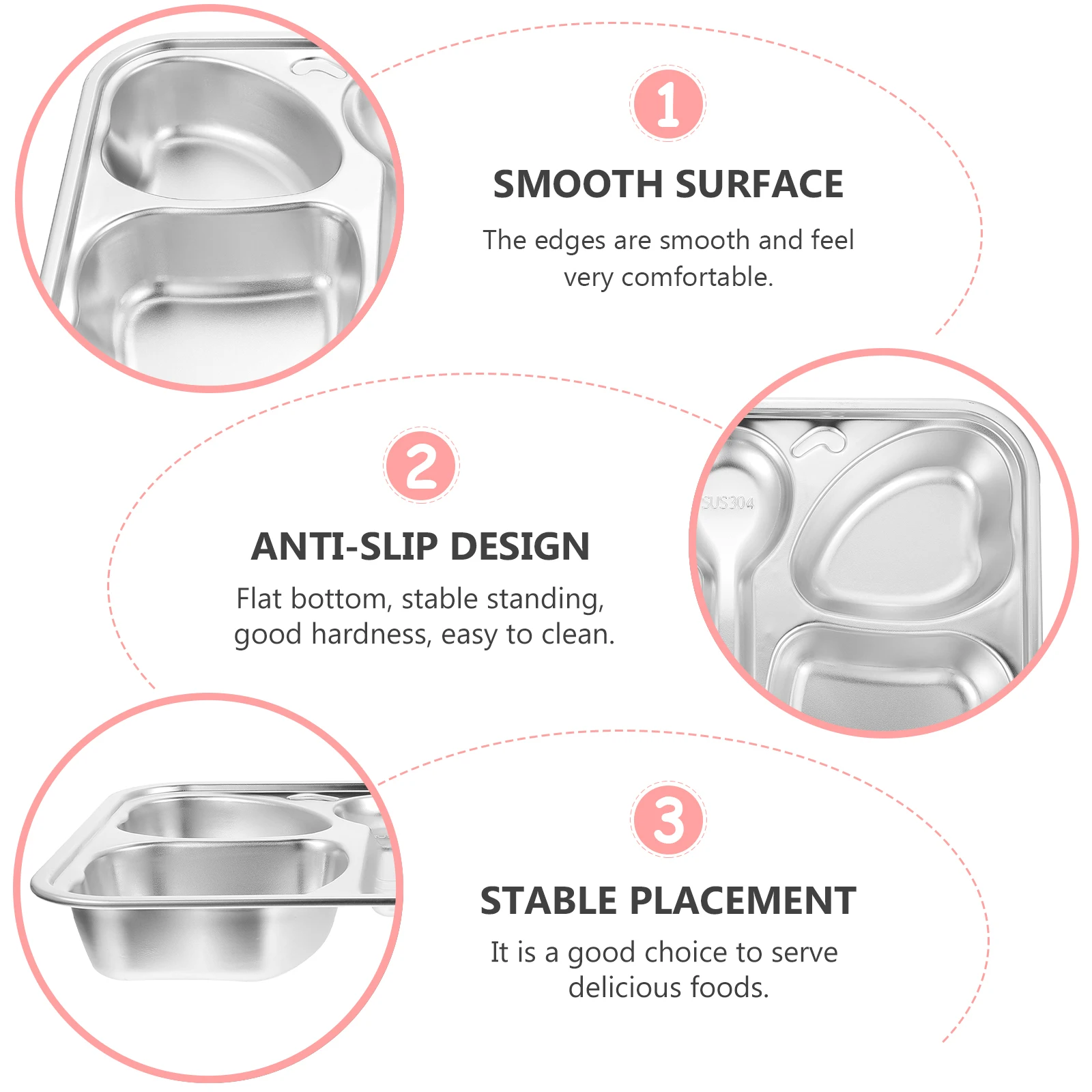 

1pc s Compartment Plate Stainless Steel Divided Dish Household Food Container Meal Tray For Toddler Dining Leakproof