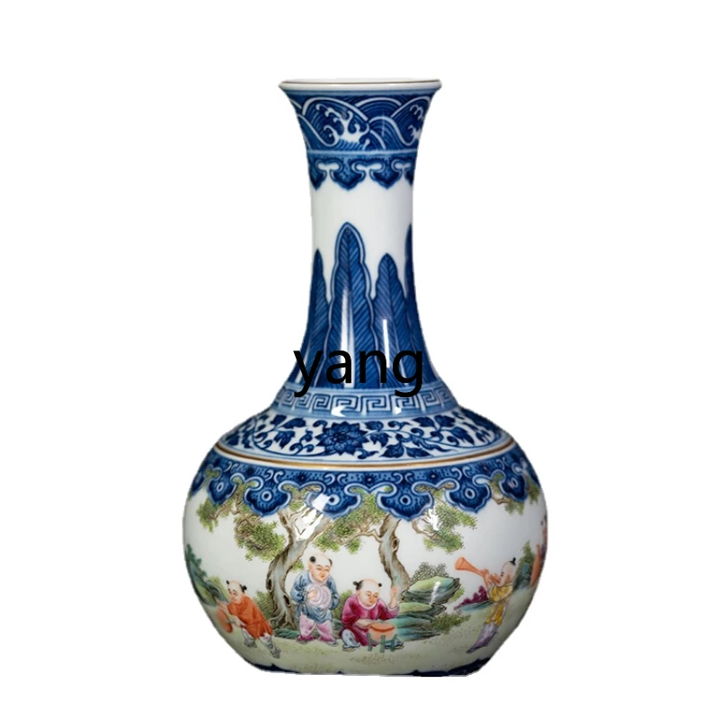 CX Ceramic Vase Hand Painted Blue and White Porcelain Bottle Small Size Retro Chinese Living Room Decoration