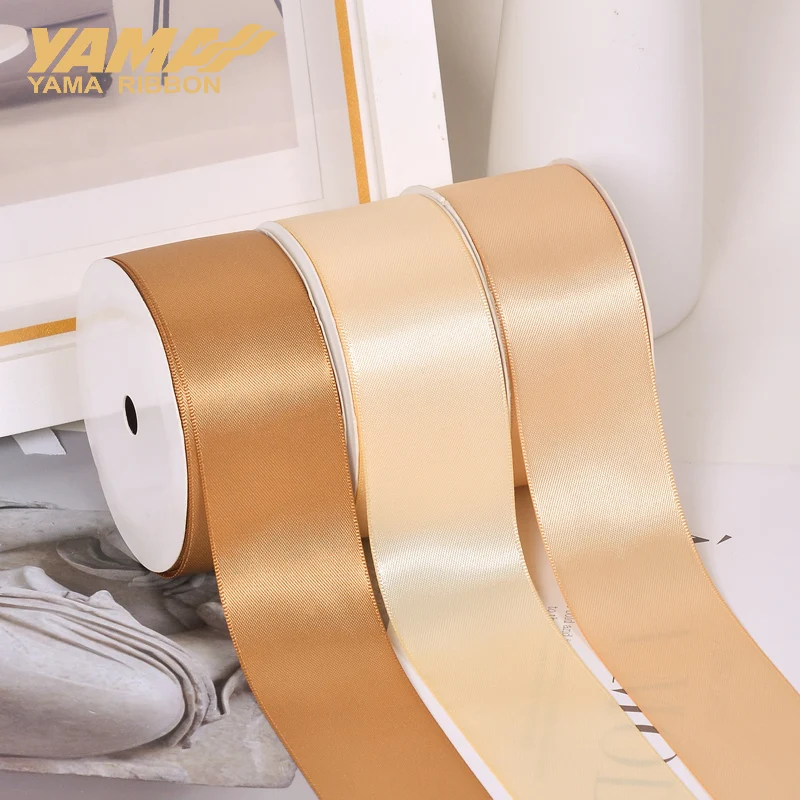 YAMA 25 28 32 38 mm 100yards/lot Double Face Satin Ribbon Champagne 13colors for Party Wedding Decoration Handmade Rose Ribbons