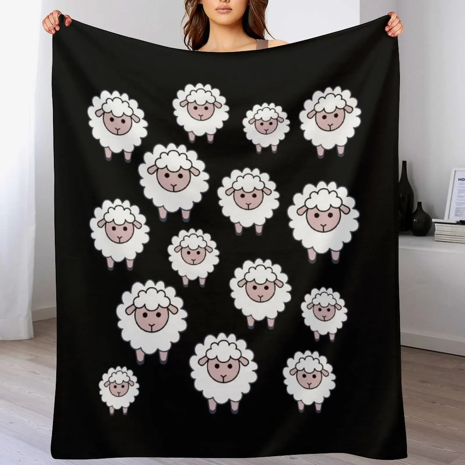 

A Big Sheep Gang A Sweet Herd Of Sheep Is Watching You I Love Sheep Throw Blanket Sleeping Bag Nap Beautifuls wednesday Blankets