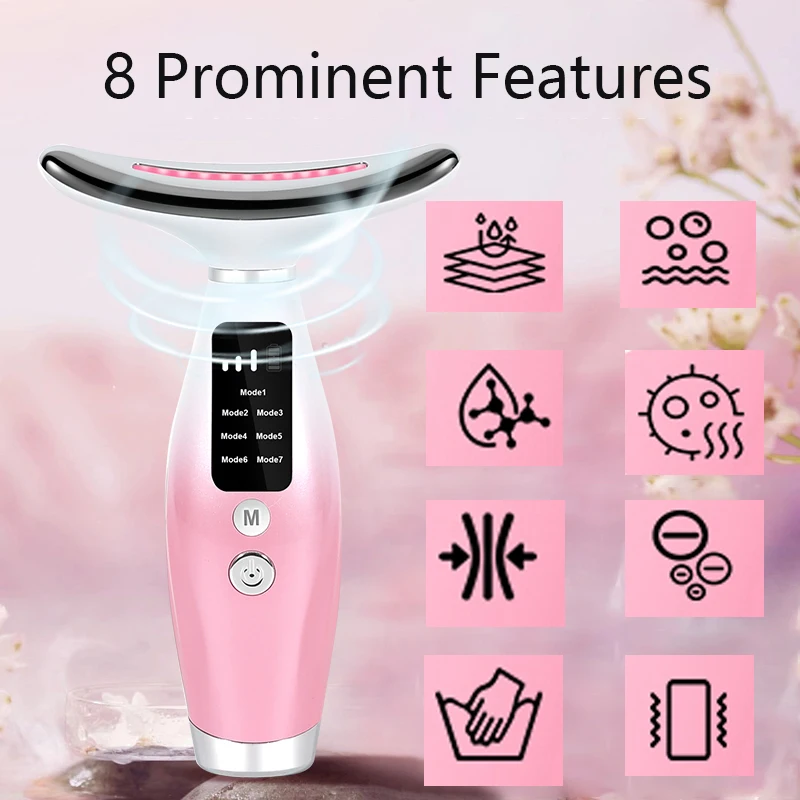 جهاز تجميل الوجه للرقبة بالتيار الصغير EMS، جهاز تدليك الوجه بـ 7 ألوان لتعزيز العناية بالوجه والرقبة والكتف مع اهتزاز #1