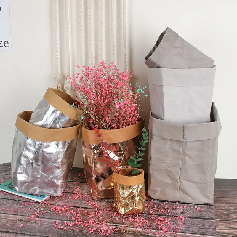 Waterproof Kraft Paper Bag Multifunction Washable Storage Container Fruit Vegetable Flower Growing Bag Home Decor Photo Prop Bag