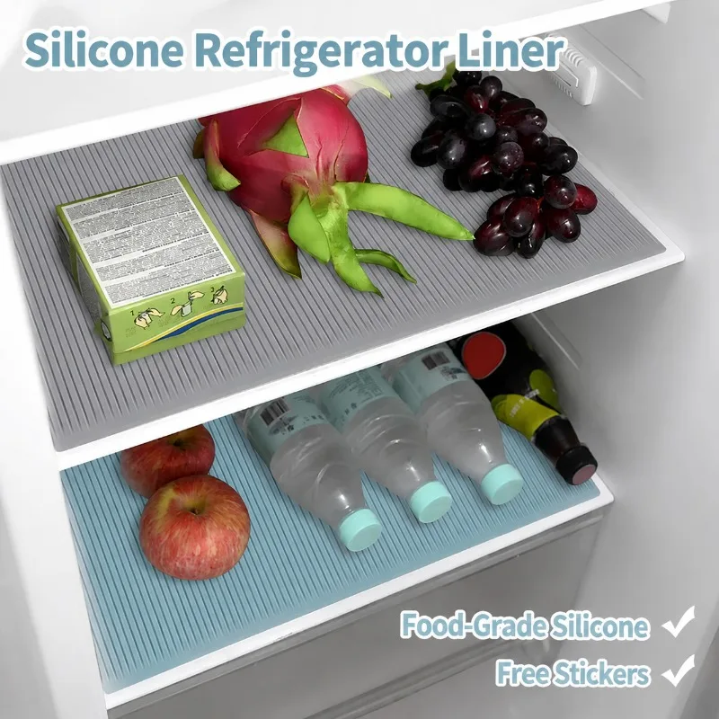 Silicone Fridge Mat Non-Slip Waterproof Refrigerator Shelf Liner Cabinet Drawer Pad Washable Protector, 45x29.5x0.3cm, Food