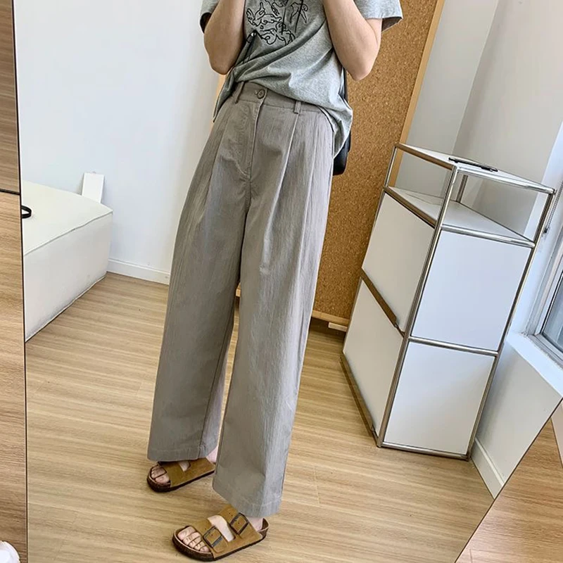 Elastische Hoge Taille Casual Wijde Pijpen Broek Basis Enkel Lengte Koreaanse Mode Broek Baggy Spodnie Klassieke Vrouwen Losse Pantalones