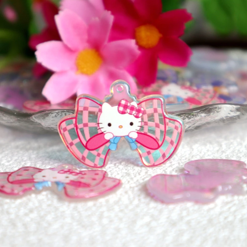 10 Stuks Boog Sanrio Acryl Hanger Kleurrijke Cartoon Kawaii Schattige Bedels Diy Ketting Armband Sleutelhanger Bengelen Decoratie Accessoire