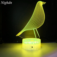 Nighdn Pigeon 3D Night Lights USB LED Table Lamp Room Decors Optical Illusion Bedside Lamp Gifts for Kids Baby Son Daughter