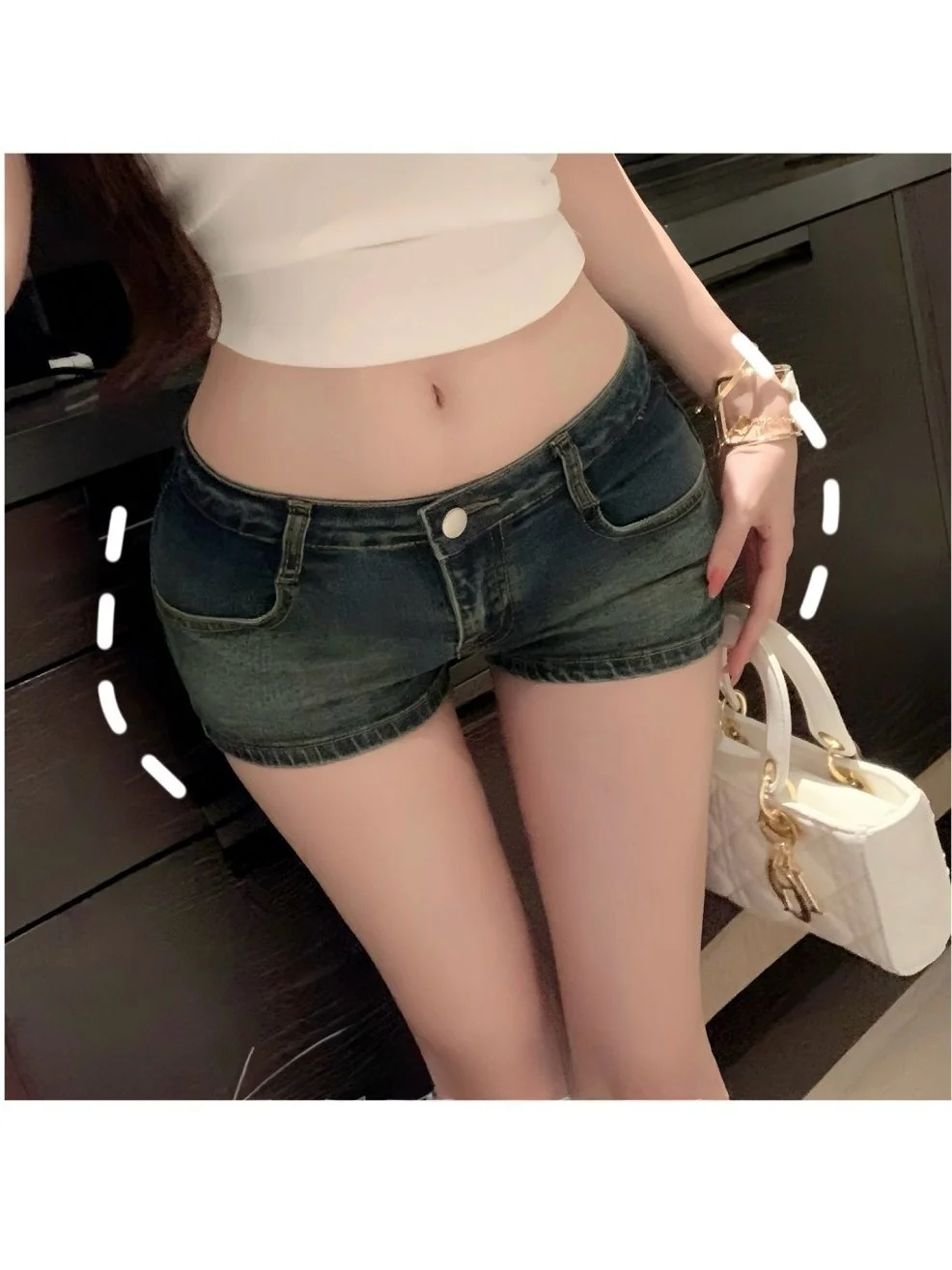 

American Retro Hot Girl Low Waist Wide Hip Denim Shorts Women Summer High Elastic Body Shaping Butt Lifting Cotton Elastic Denim
