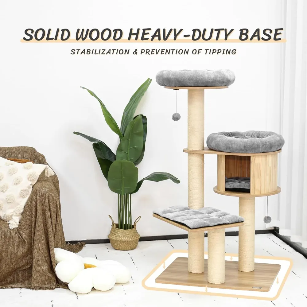 

Heavy-duty Cat Tree With Cotton Cover Scraper for Cats Accessories Wooden Cat Tree W/4.7" Large Diameter Sisal Scraping Column