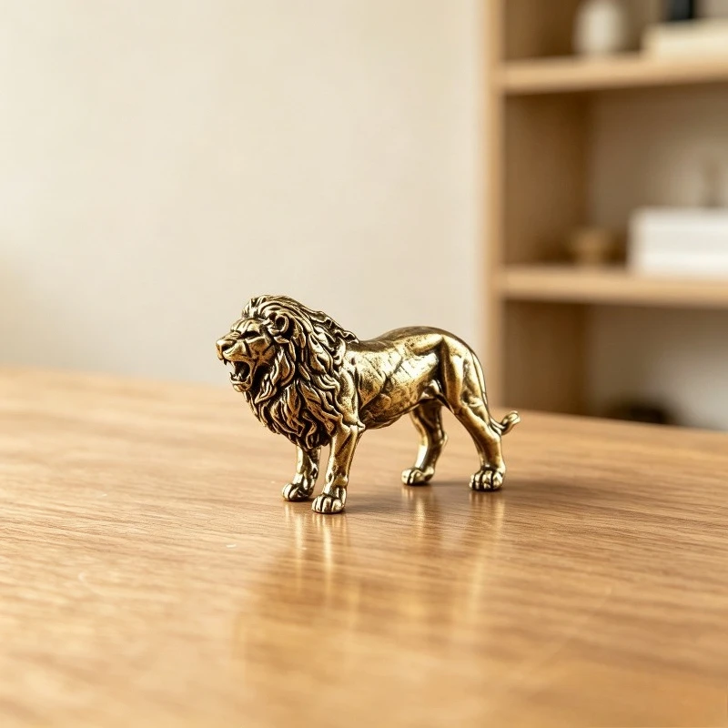 1 Stück Messing-Löwenornament, Figur eines wilden kleinen Löwen, kreative Heimdekoration, Schreibtisch-Deko, Ornament im Vintage-Stil – Detail 2