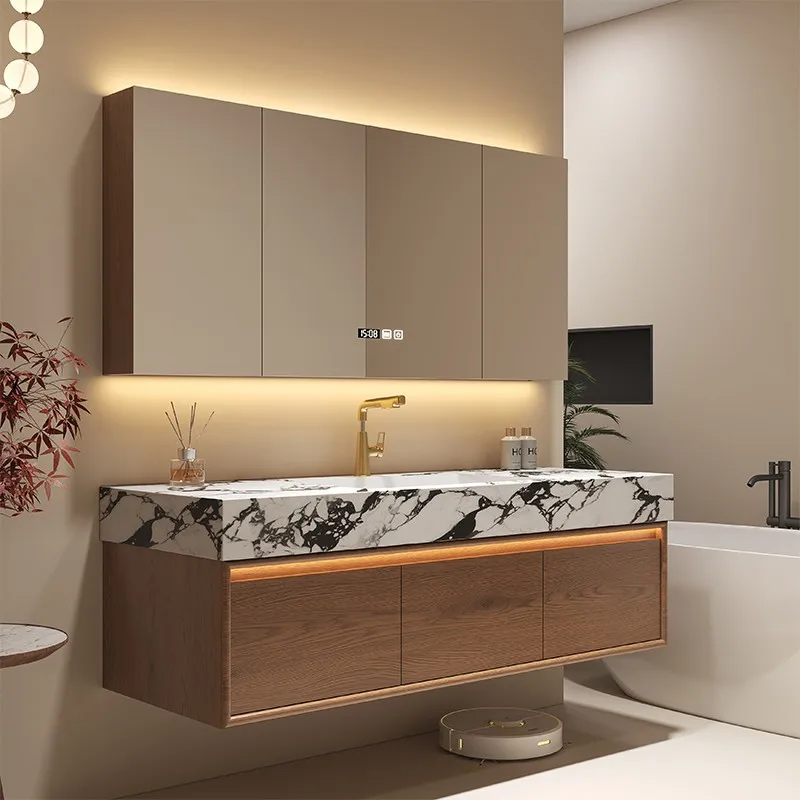 Slate red oak bathroom cabinet combination vintage style hot bending integrated basin washbasin