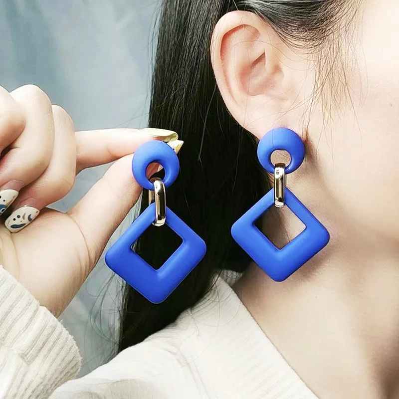 Trendy Koreanische Blau Weiß Rosa Ohrringe für Frauen Mädchen Geometrische Hohl Quadrat Acryl Aussage Ohrringe Modeschmuck Geschenk